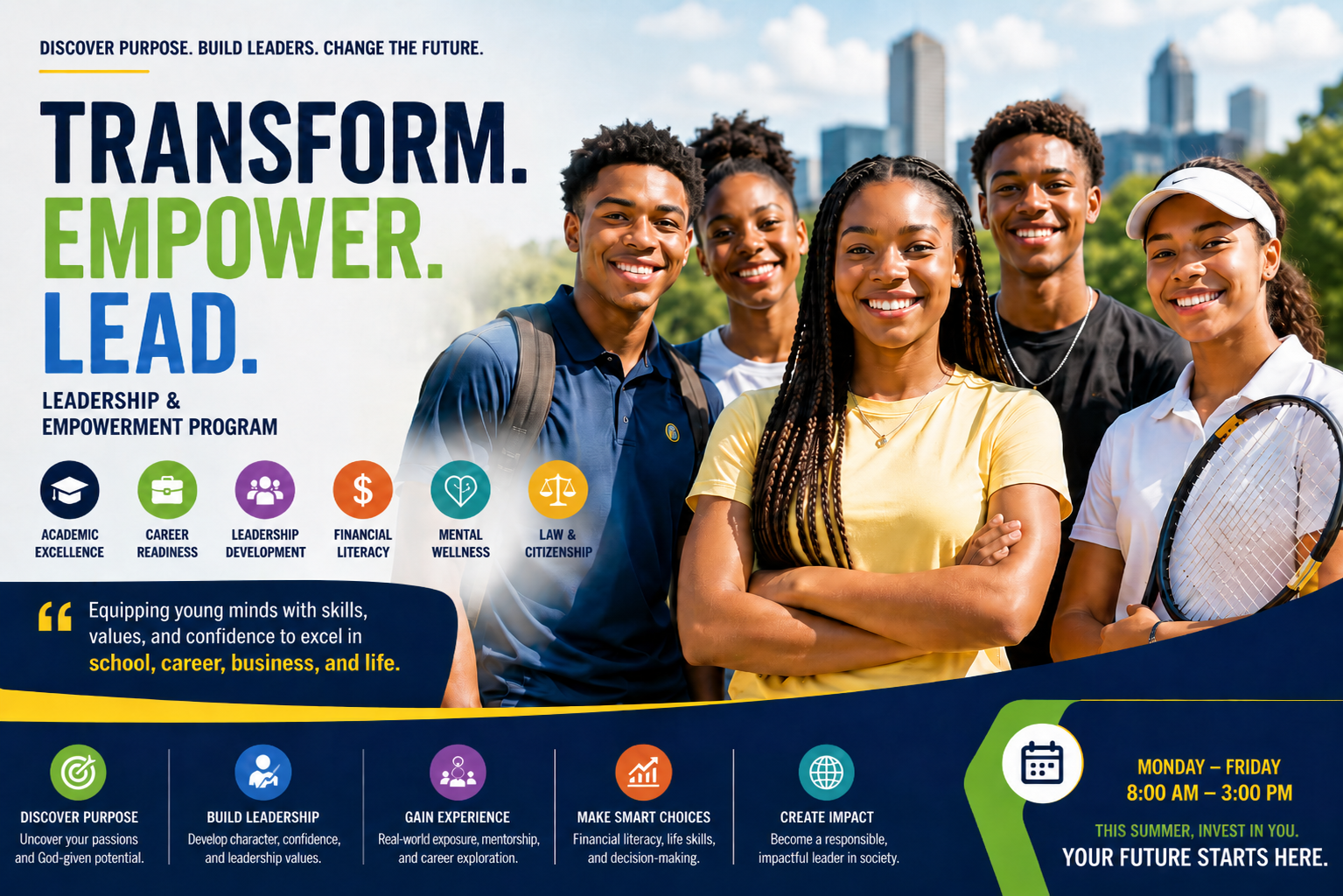 RISE Youth — Transform, Empower, Lead. Leadership & Empowerment Program flyer.