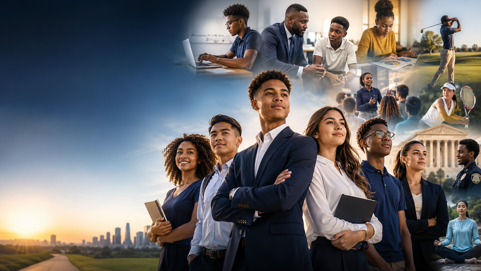 RISE Leadership Academy participants — youth, college students, and professionals across mentorship, athletics, civic engagement, and wellness